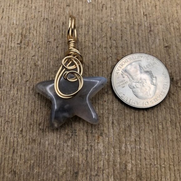 Smoky Chalcedony Fallen Star Wire Wrapped Necklace Pendant - Picture 5 of 5